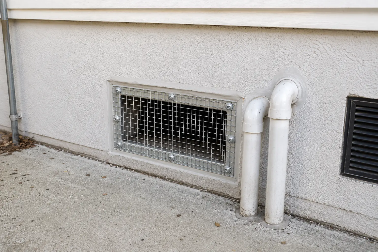Completed rodent exclusion with a sealed foundation vent protected by galvanized steel mesh in Boynton Beach, FL